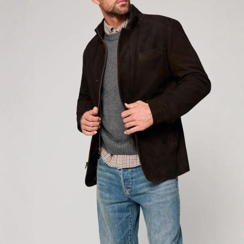 Mens Classic Faux Leather Jacket Retro Two-Piece Design Zip Up Outerwear Daily Wear