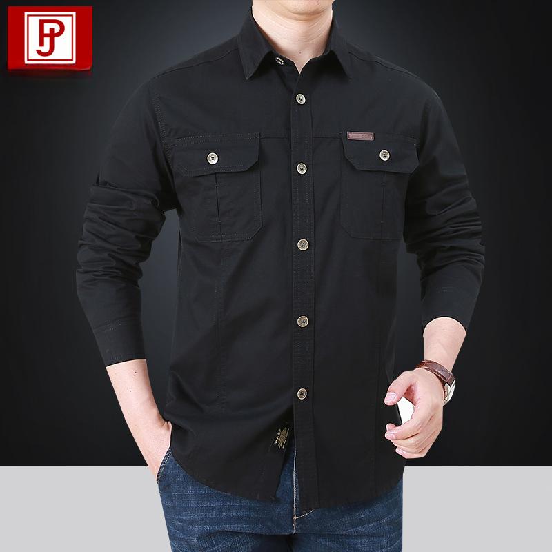 Spring and Autumn Workwear Long Sleeve Shirt Men's Washed Fashion Large Size Men's Long Sleeve Shirt