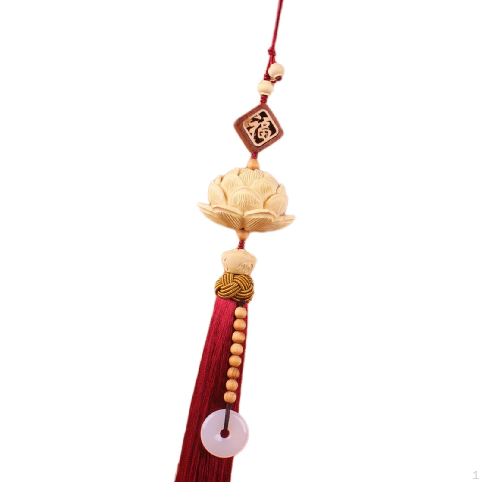 

Лотос автомобильный кулон зеркало заднего вида декоративное универсальное резьба по дереву китайский декор фэн-шуй красный