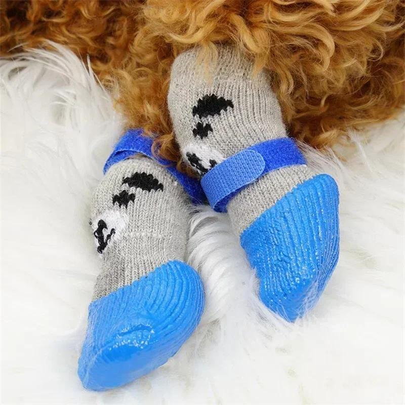 4Pcs Knit Dog Socks Warm Socks for Cats and Dogs Waterproof Cat Shoes Scratch-proof Foot Covers Anti Scald Feet Put Socks