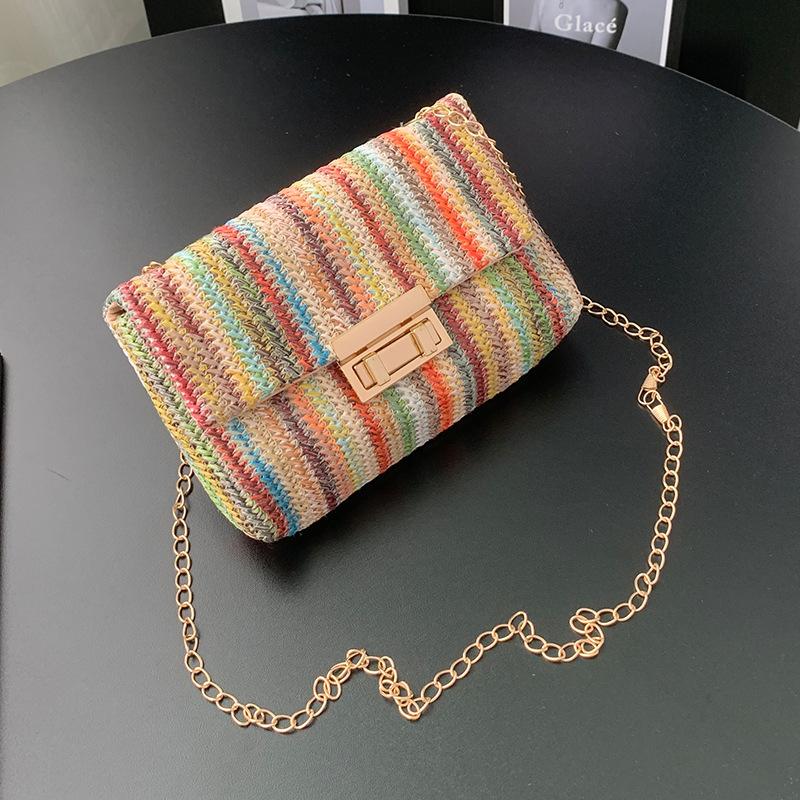 Sweet Wind Fashion Straw Double Head Lock Shoulder Bag Bag Summer New Trend Chain Messenger Bag One Piece