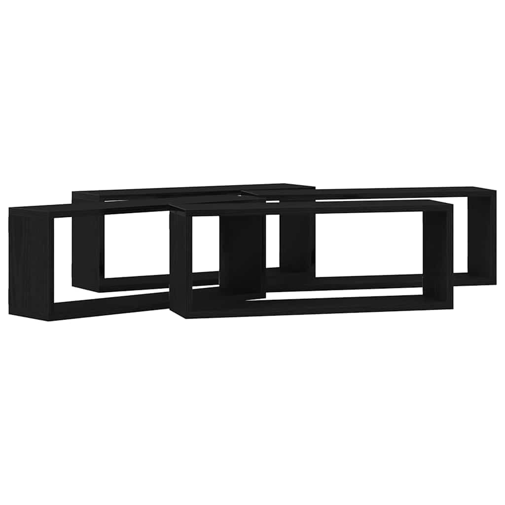 Wall Shelves with Shelf 4 pcs Black Oak Effect 60 x 15 x 23 cm