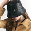 ACCLET Wide Brim Leather Bucket Hat H015_BLACK