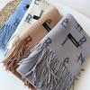 New digital printing imitation cashmere scarf women's letter printing tassel warm extended coffee shawl