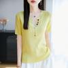 Design-inspired Button-up Knitted Short-sleeved T-shirt for Women, New Style, Summer Lightweight Base Layer