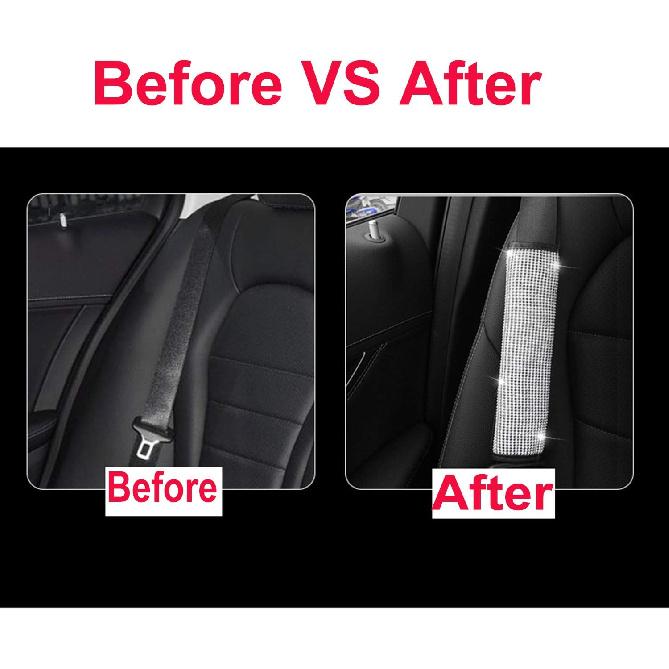 U&M 4 Packs Bling Bling Seat Belt Shoulder Pads, Luster Crystal Car Seatbelt Covers Diamond Car Decor Accessories for Women (Silver) (Black)