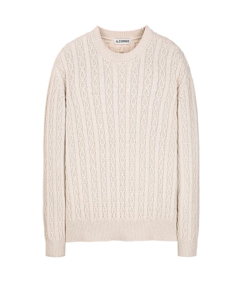 IL CORSO Wool Blend Cable Round Neck Knit Beige