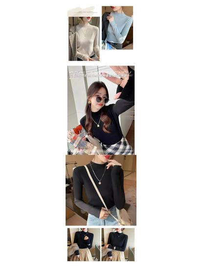 Women's Slim-Fit Solid Color Long-Sleeve Half-High Neck Sweater