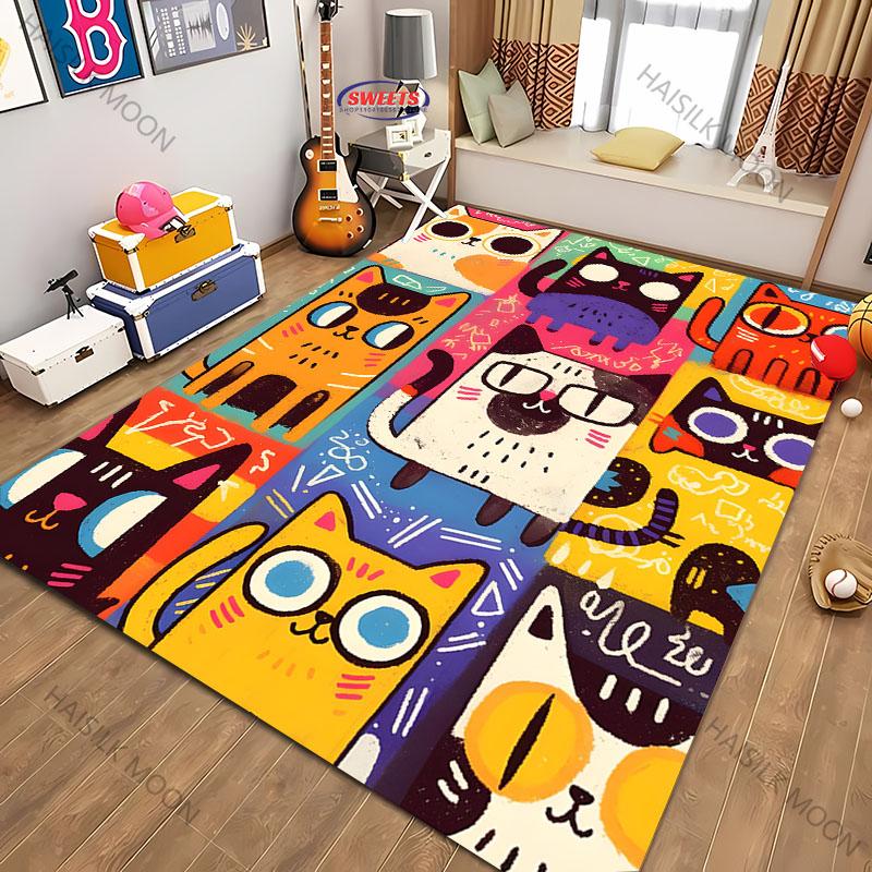 Personalize Cartoon Cat Collage Art Printed Carpet ! Anti-slip Sound Insulation, LivingRoom Bedroom Entrance Door Mat Sofa Rugs
