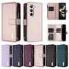 Suitable for Samsung Z Fold6 Mobile Phone Leather Case Fold5 Solid Color Leather Pattern Zipper Wallet Card Protective Case