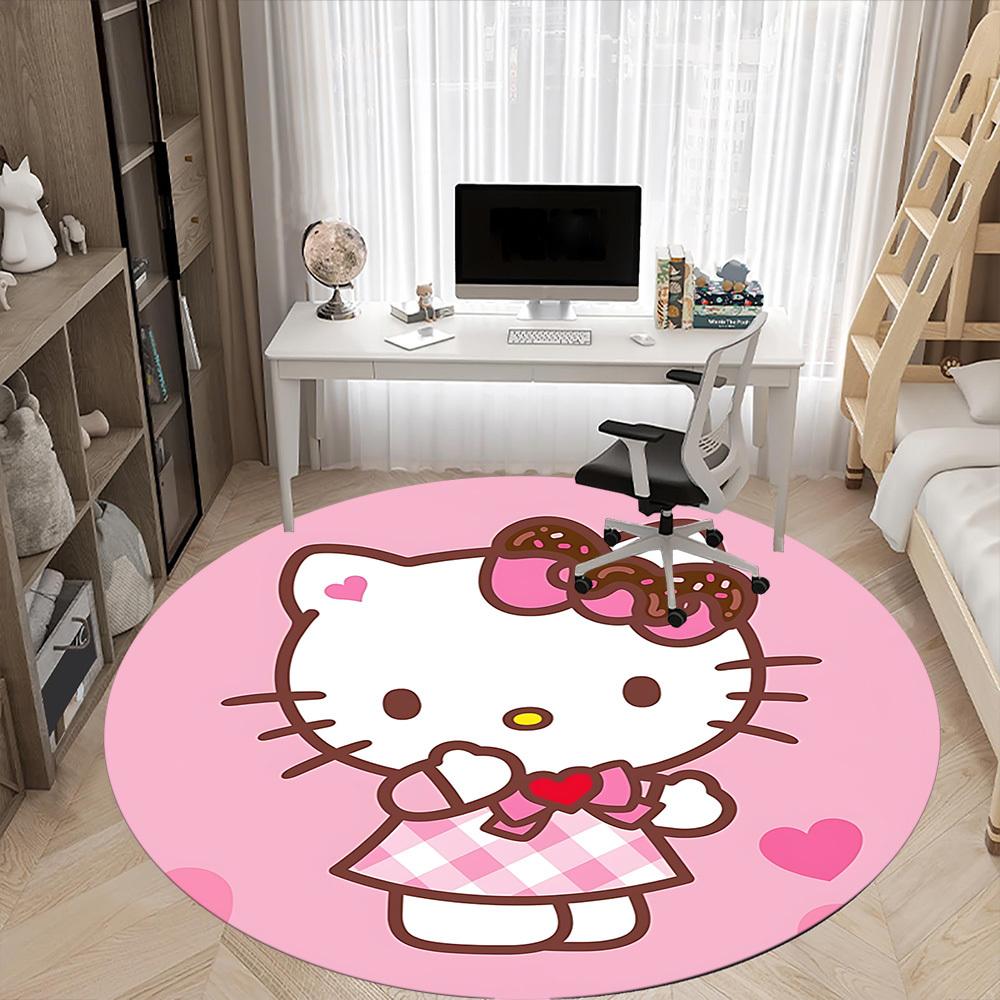 1pc Hello Kitty Chair Carpet for Office Non Slip, Machine Washable Rug for Office, Room Holiday Decor for Christmas, Birthday Polyester