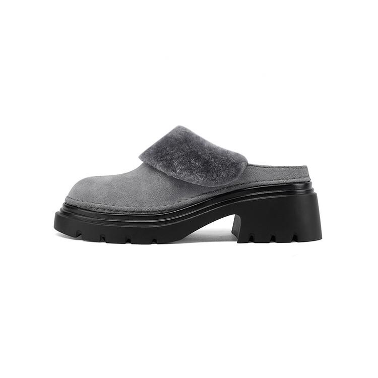 Fashion Autumn Winter Punk Style Warm Plush Slippers New Waterproof Platform 5cm Thick Heel Black Gray Outdoor Women's Shoes Size 34-43