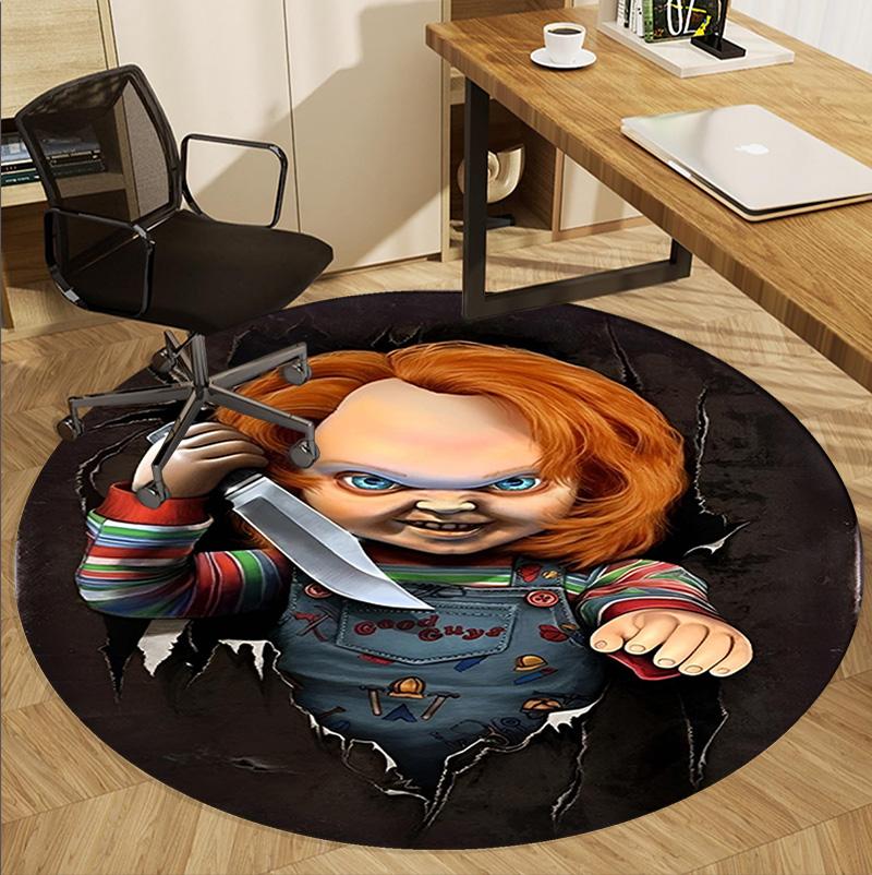 Chucky Pattern Round Rug, Indoor/Outdoor Mat, for Picnic, Gameroom, Bedroom, Office, Living Room, Home Decor Carpet, Birthday Gift