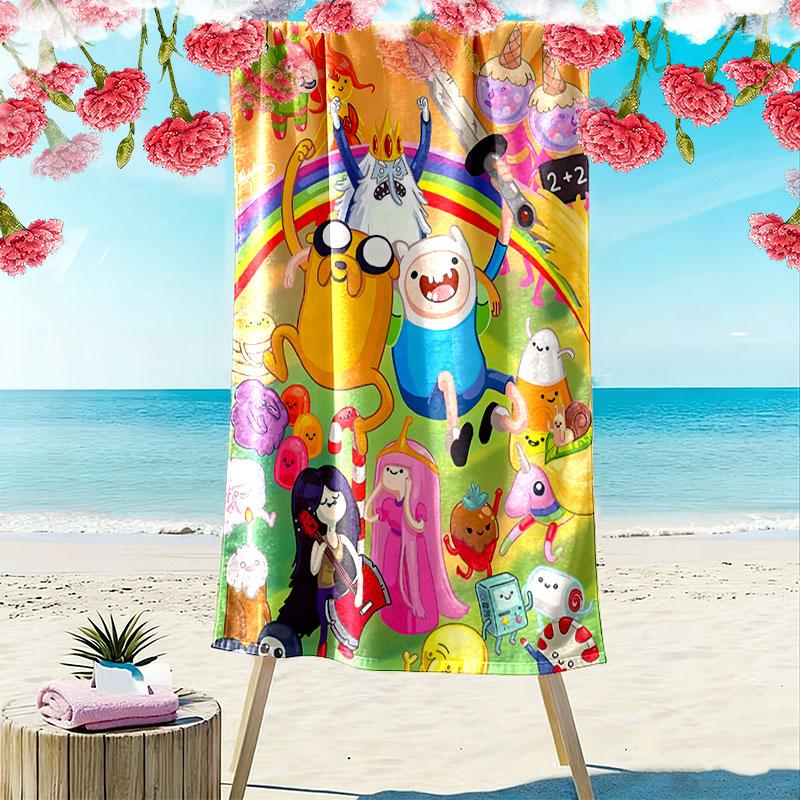Adventure Time Print Beach Towel, Large Soft Quick Dry Towel for Beach Camping Swimming