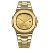 Goldene Herren Markenuhren Mode Freizeit Edelstahlarmband Business Datum Quarz Armbanduhr Relogios Masculinos