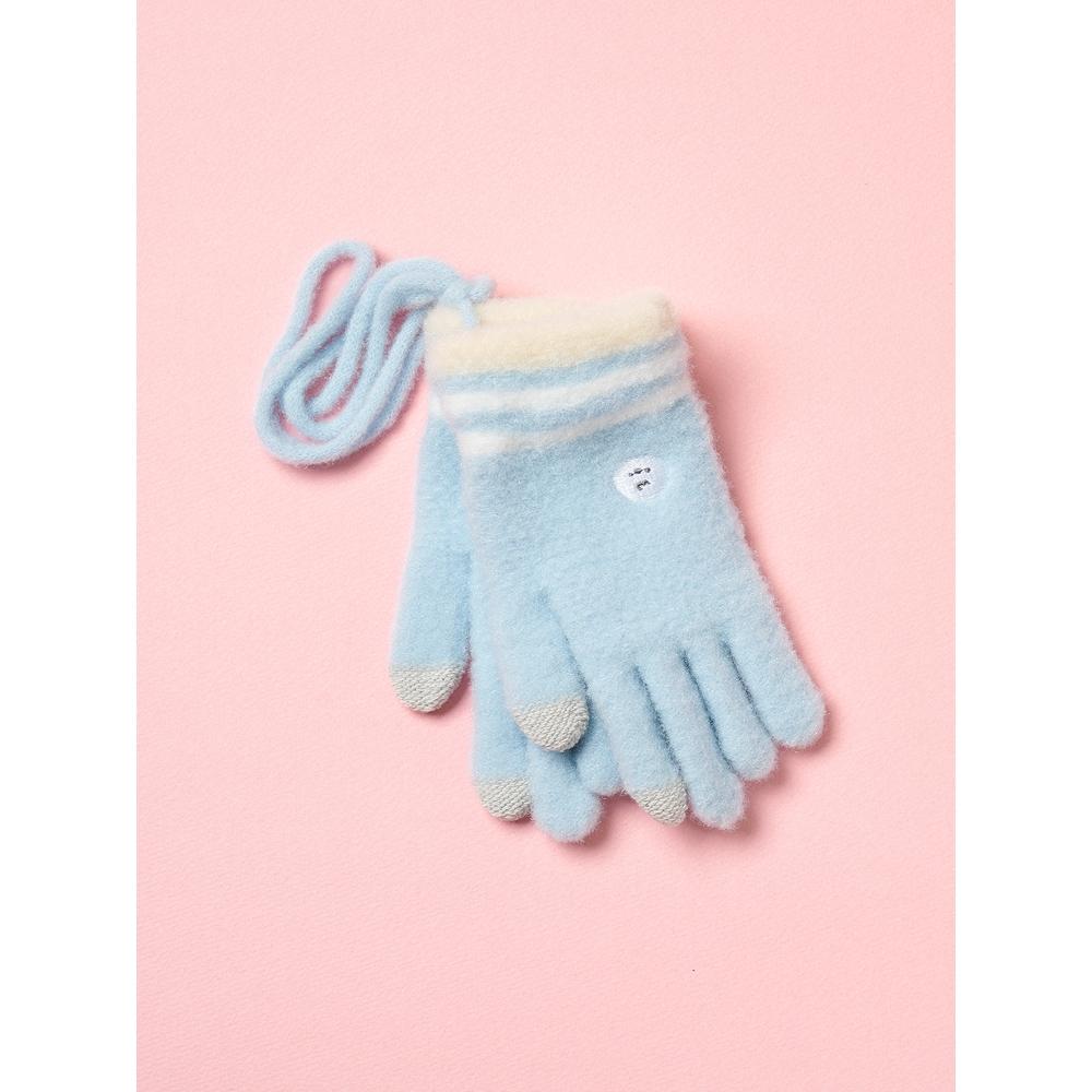 Daiso Winter Together Kids Embroidered Point Gloves Blue