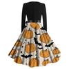 Halloween Print Flare Dress For Damer Langermet Kjole Fritidskjoler