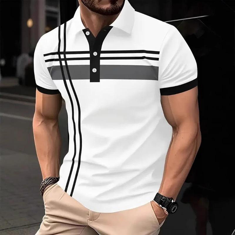 Fashion 3D Printed Color Stripe Men's Polo Shirt Pattern Short-Sleeve Sporty Casual Fashion Lapel Top Short Sleeve