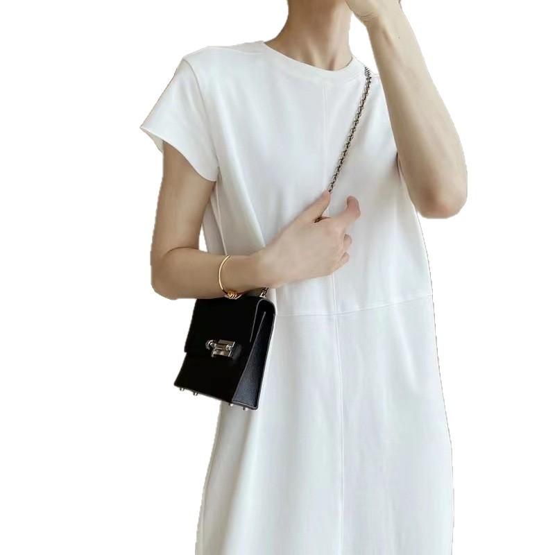EADMO summer light luxury minimalist three-dimensional dividing line design sense rear split fork casual and thin long sweater dress