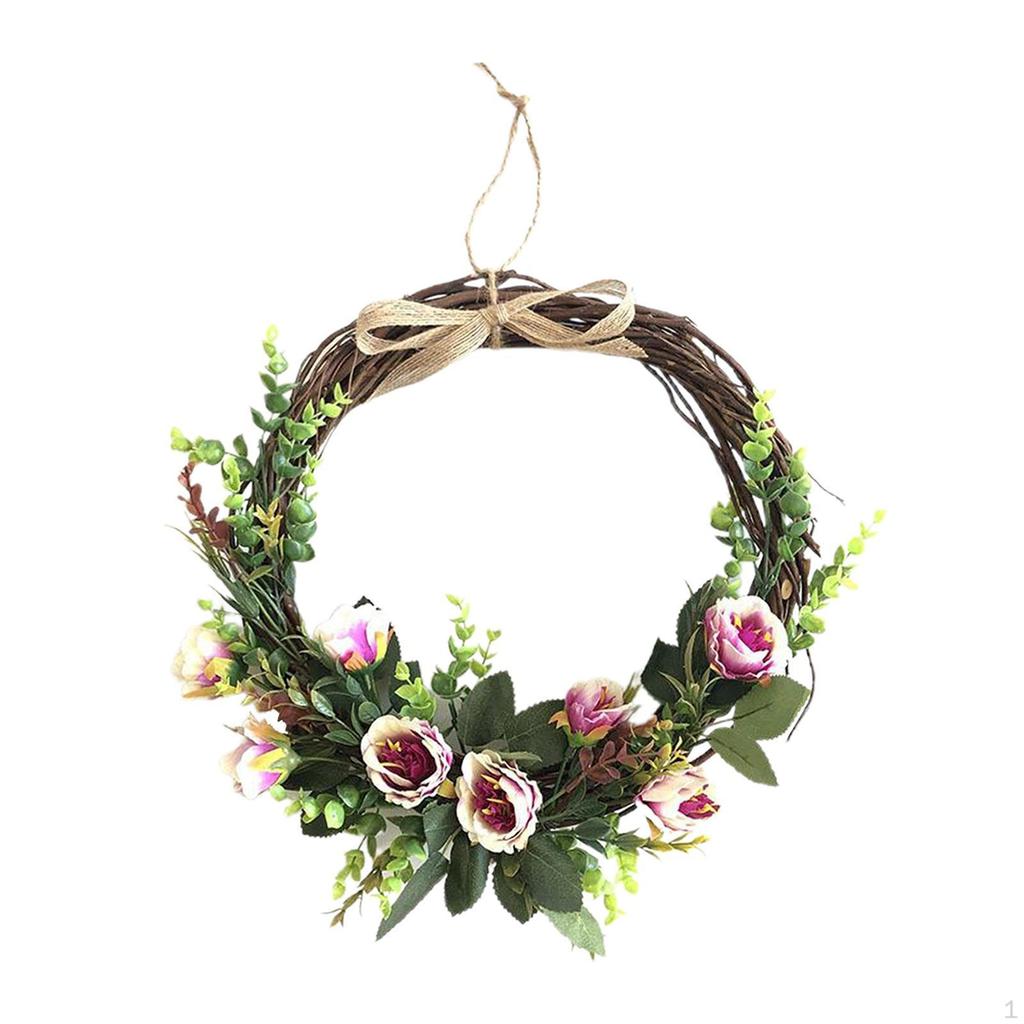 Artificial Flower Wreath for Front Door, Wall Hanging Outdoor Spring Flowers