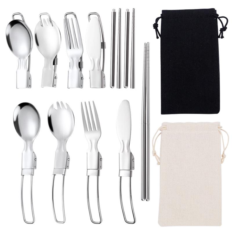 5Pcs 304 Stainless Steel Folding Cutlery Set Portable Reusable Metal Knife Fork Spoon Camping Tableware for Outdoor Picnic