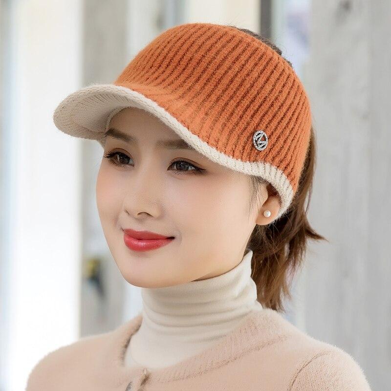 New Women Casual Winter Hat Letter EmptyTop Visor Cap Female Knitted Hat