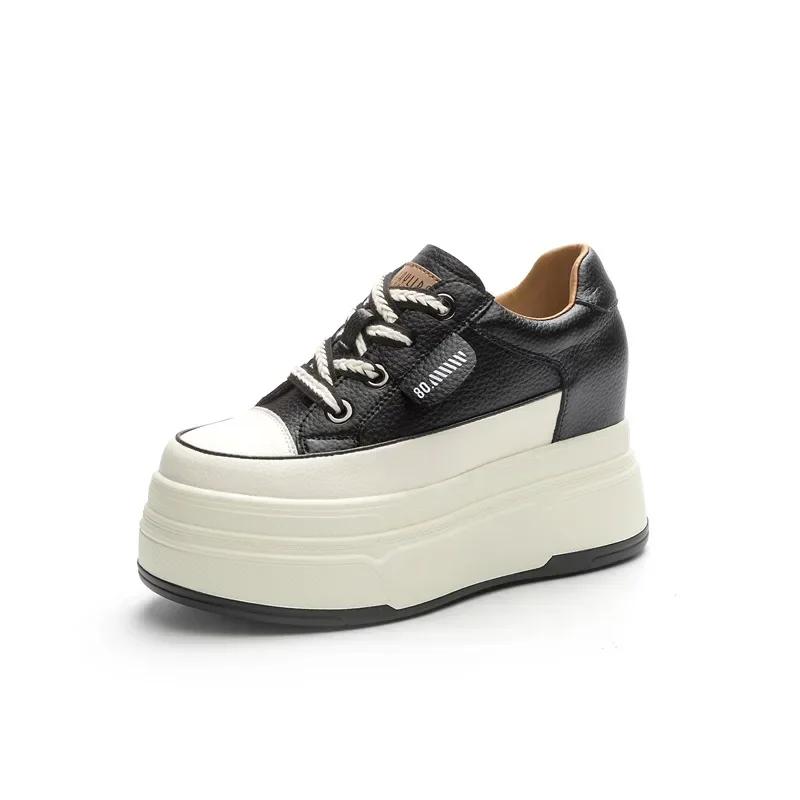 Fashion Retro 9cm Cow Suede Genuine Leather Women Vulcanized Shoes Platform Wedge Skate Boarding High Brand Heels Casual Stable Shoes