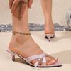 Women's Fashion Slippers Summer New Pointed Open Toe Fine with Crystal Buckle Anti-slip Wear-resistant Heel Shoes