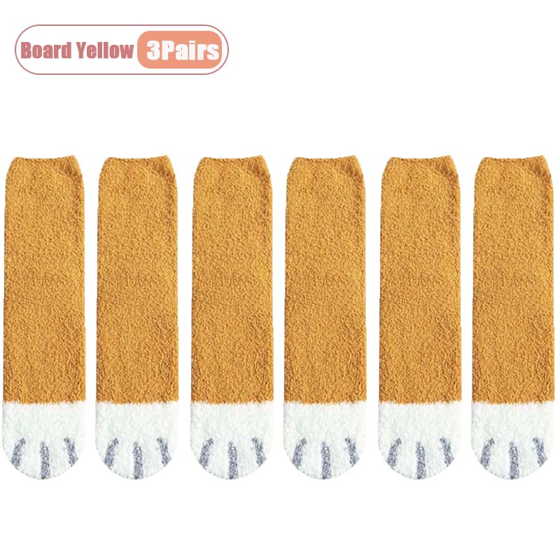 1-10Pairs Autumn Winter Cute Cat Paw Coral Fleece Mid-Calf Socks for Women Thickened and Warm Sleep Socks for Cold Weather