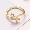 Exquisite Sparkling Zircon Heart Cross Opening Ring, Women's Fashion Trend Holiday Party Accessories