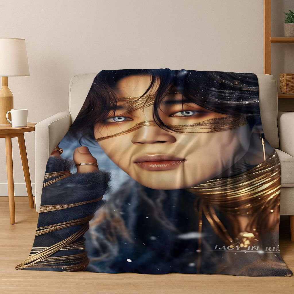 

3D JIMIN Solo KPOP Singer Flannel Blanket,Warm and Cozy Soft Throw Blanket for Home Bedroom Bed Sofa Picnic Office Cover Gift 75x90cm