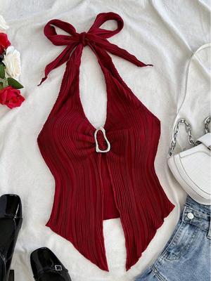Top de vară cu gât halter și drapaje ZT6516 – Camisolă pentru femei Stil de vară