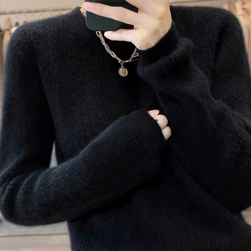 Genser for kvinner høst vinter fortykket varm strikket elastisk langermet oversized topper