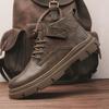 Men's Genuine Leather British Style Short Boots  Mid Top Men's Shoes   Autumn and Winter Men's High Top Leather Shoes