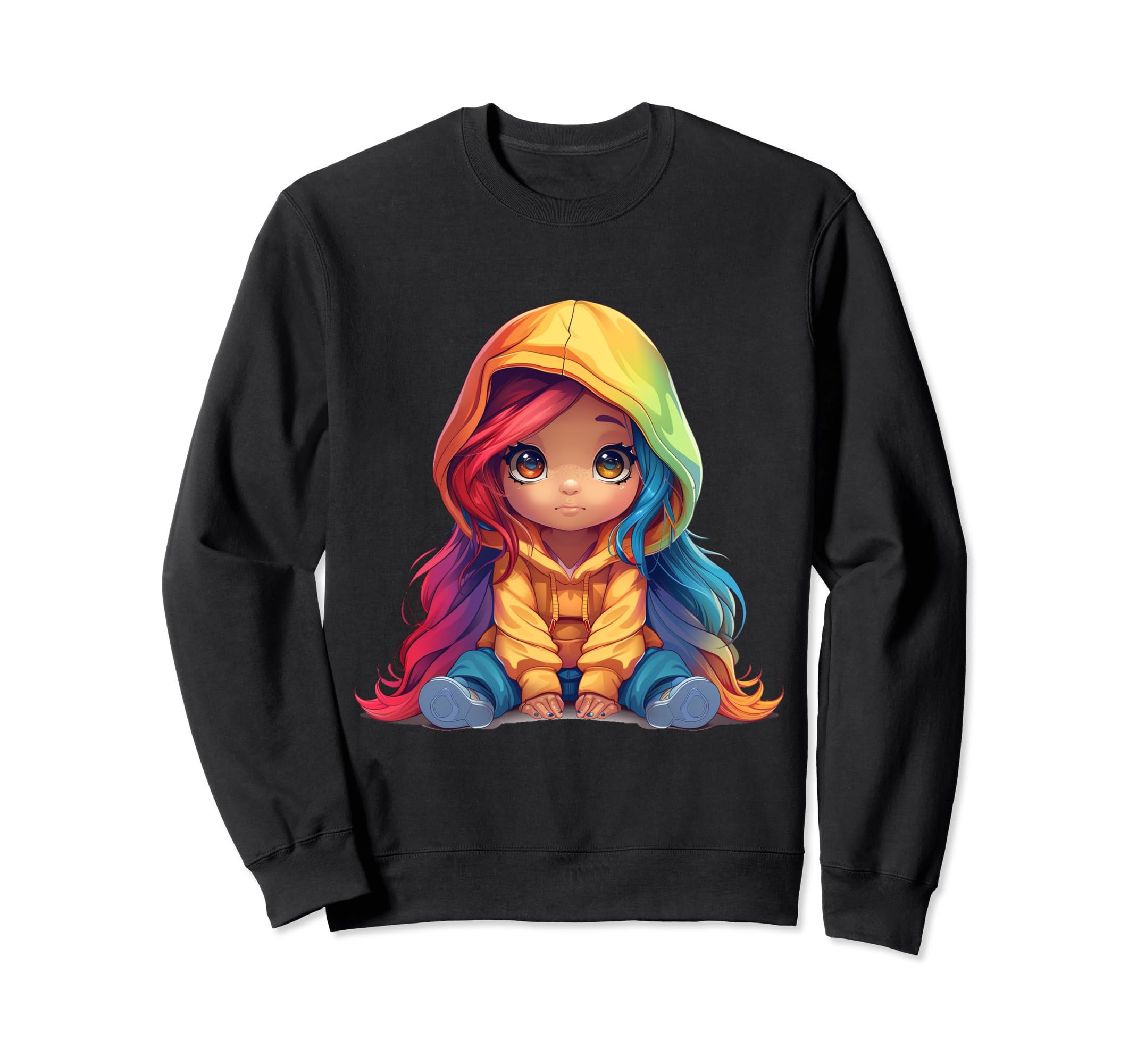Rainbow Girl Long Hair Rainbow Style Kids Sweatshirt чёрный