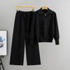 Casual Women's Fashion Set with Double Zippers, Laid-back and Simple, Youthful Loose Cardigan Knitted Two-piece Set for Spring and Autumn