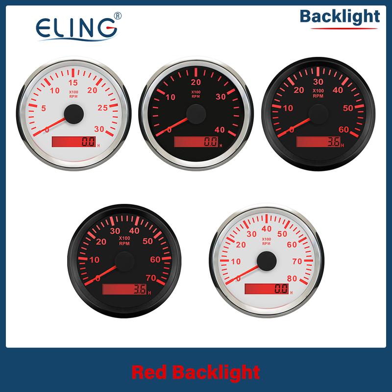 ELING 85mm Newest 3K 4K 6K 7K 8K RPM Tacho Tachometer Gauge REV Counter with Hour Meter Red Backlight for Ship Truck 12V 24V