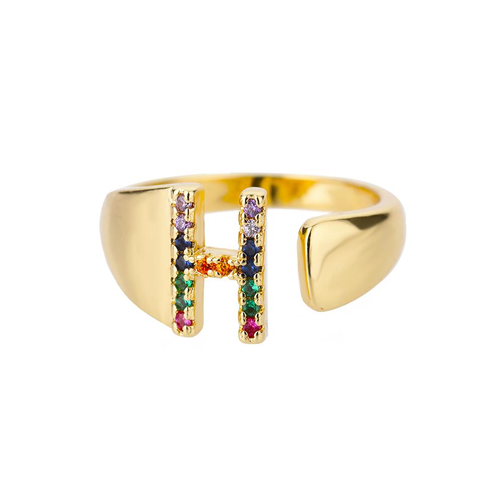 Rainbow Zircon Letter Rings For Women Mote Chunky Bred Letter AZ Rustfritt stål Ring Bryllup Boho Smykker Gave 2024