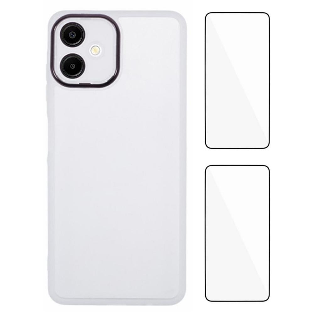 

WANLONFENG DKSM2 Series For Samsung Galaxy A06 4G Case TPU Clear Phone Cover with 2Pcs Screen Film/Electroplated Lens Frame Transparent White