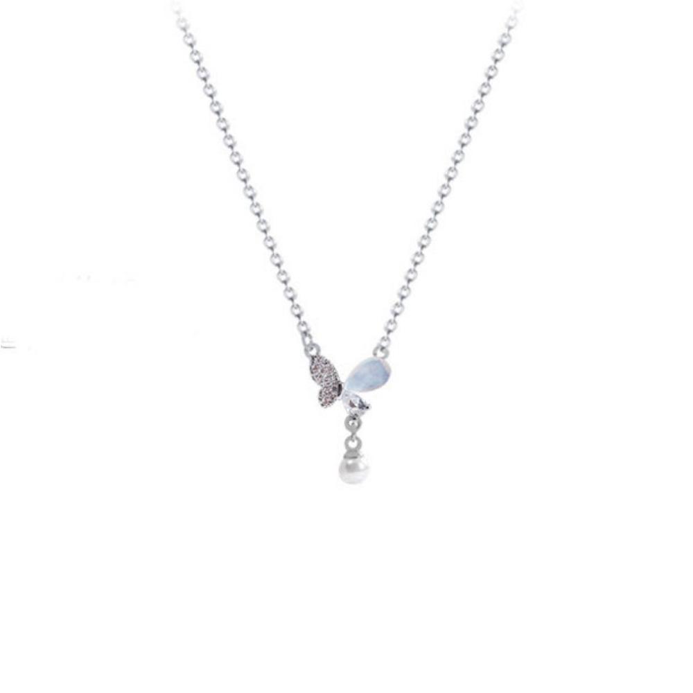 JMXD-Smart, Temperament Butterfly Necklace Women's High Sense Versatile Pearl Fringed Collarbone Chain