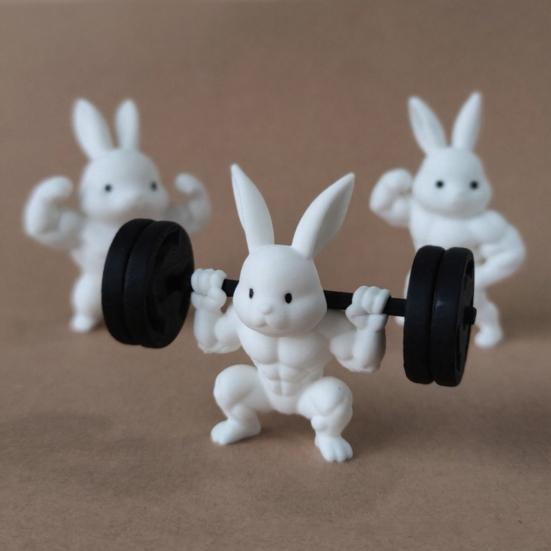 Easter Muscle Bunny Figurine Cute Mini 3D Printed Bunny Statue Collectible Rabbit Ornament for Spring Home Table Shelf Decor