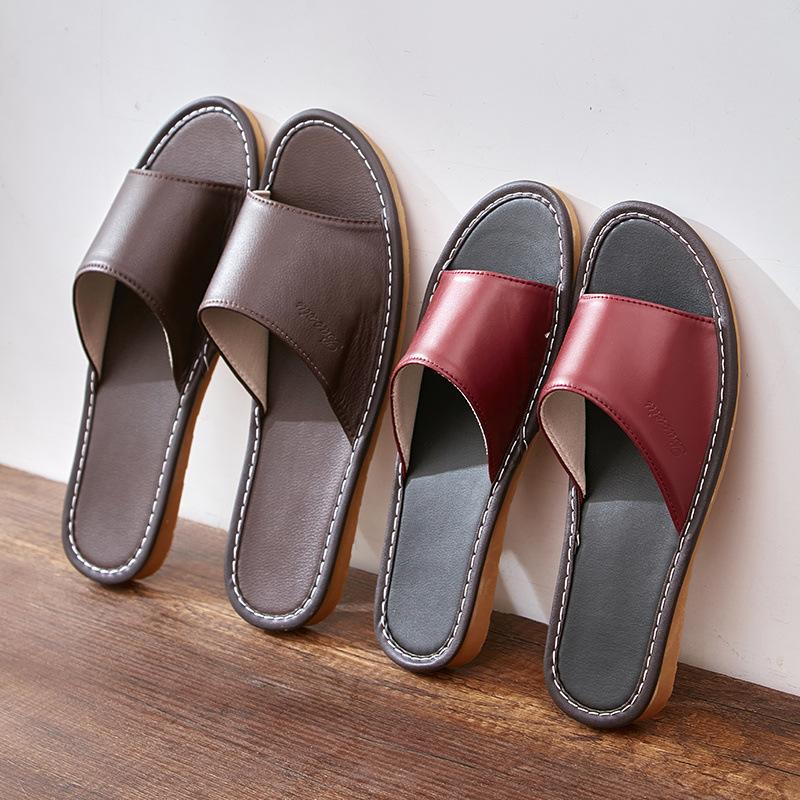 Fitting Room Leather Slippers Women's Summer Indoor Home Non-slip, Deodorant and Durable Beef Tendon Bottom Men's Cool Slippers Women Go Out