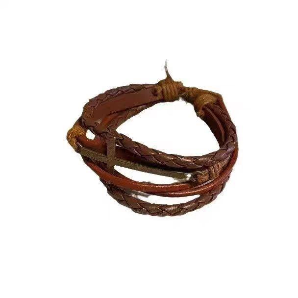 

Многослойный браслет-крест в этническом стиле коричневый