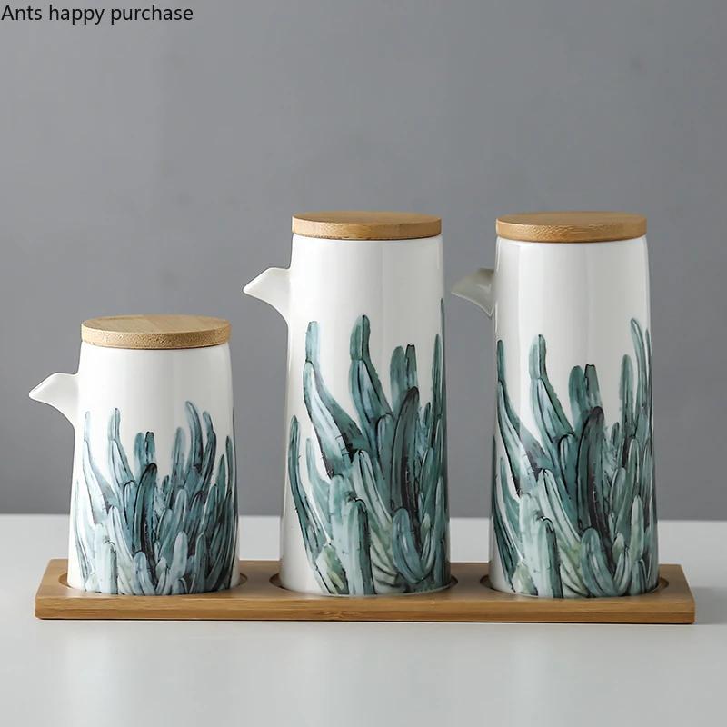marble Ceramic Gravy Olive Oil Pot set Soy Sauce Vinegar Seasoning Can Oil Bottle Kitchen Cooking Tools Storage Bottles set