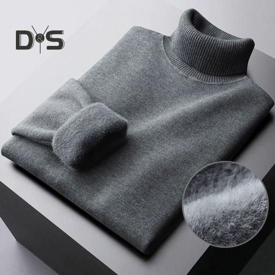 Sonbahar Kış Erkek Kazak Yarım Yüksek Yaka Örme Kalın Peluş Astar Elastik Uzun Kollu Sıcak Düz Renk Alt Örgü Gevşek Günlük Giyim Kazaklar