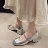 Silver Inner Height Increase Women's Single Shoes with Round Head Soft Sole Flat-soled Ballet Shoes with Mary Jane Shoes Women