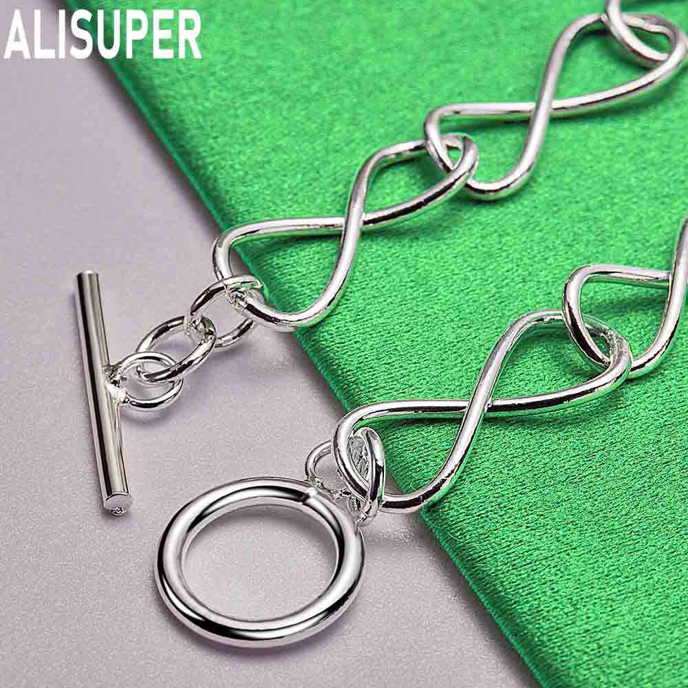 925 Sterling Silver Inverted 8 Side Chain Simple Bracelet Gift Jewelry