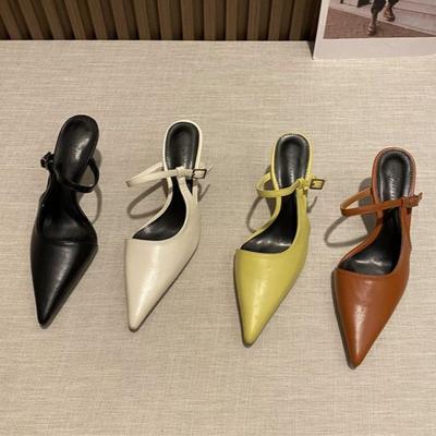 2025 Summer Women's Slippers Fashion Point Women Pumps Designer Bottom Slingback Sandals Woman Leather Pu Low-heel Beach Shoes