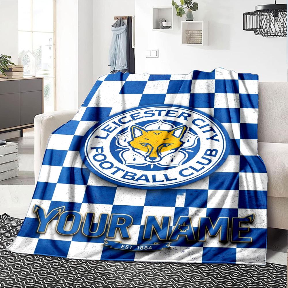 Name Custom Leicester City FC Logo Print Flannel Blanket High Quality Warm Comfortable Cover for All Seasons Perfect for Gifts Home Decor