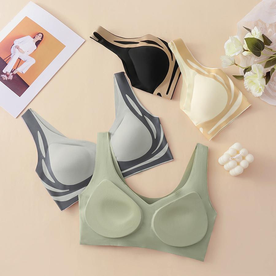 Color Block Seamless Bra Women Lifting Shaping Non-Wire No Cup Anti-Sagging Underwire Bra